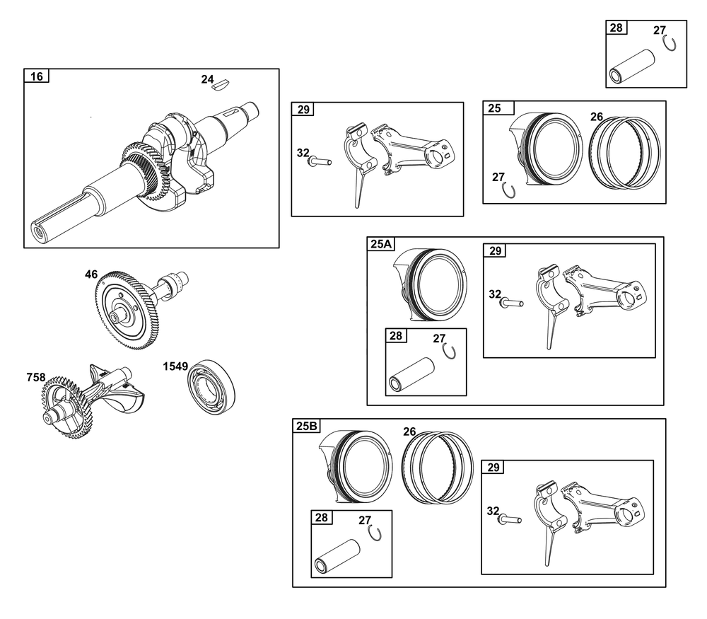 Crankshaft Group Diagram and Parts List for 25V337-0036-F1 200000 - 399999 Briggs and Stratton Engine